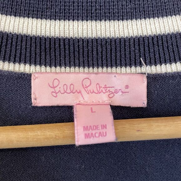 Lilly Pulitzer Short Sleeve Sweater Cotton Preppy Collared Sz L - Picture 2 of 5